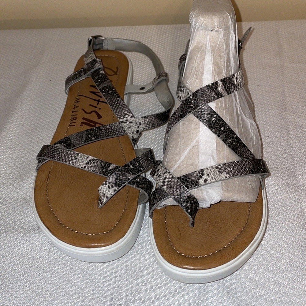 Blowfish women’s sandals 8 shoes platform snakeskin strappy comfort black grey
